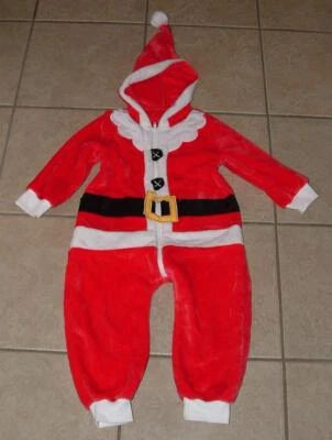 Traje de Papá Noel con capucha suave rojo talla pequeña para niños 1 pieza vacaciones de Navidad Foto 1 de 3