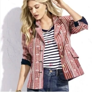 CaBi Patchwork Tweed nautischer Blazer 6028 rot weiß marineblau Preppy Küstengröße klein - Bild 1 von 12