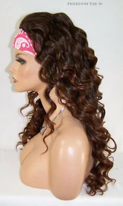 3/4 Wig Black Auburn T1b30 Mix Long Deep Curly Heat safe Waves Fre - Picture 1 of 6
