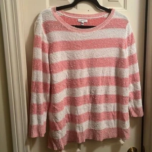 Croft & Barrow pink and white striped textured 3/4 Sleeve sweater size xl - Picture 1 of 5