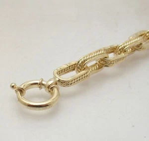 8" Technibond Triple Hammered Paper Clip Bracelet 14K Yellow Gold Plated Silver - Picture 1 of 4