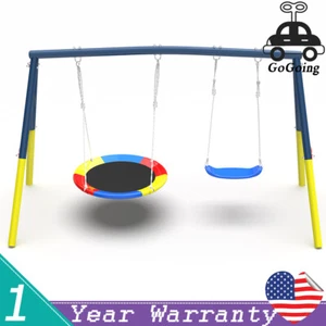 Swing Set A-Frame Swing Stand 440lbs w/ Saucer Swing Seat & Belt Swings Seat - Picture 1 of 7