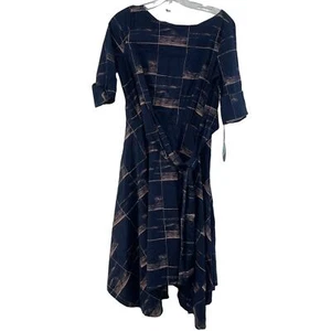 NWT Eva Franco Blue Abstract Fit & Flare Wrap Dress Women's Size 0 - Picture 1 of 5