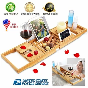 Bathroom Bathtub Caddy Cloth Book Pad Tablet Holder Bamboo Bath Tub Rack Tray - Picture 1 of 10