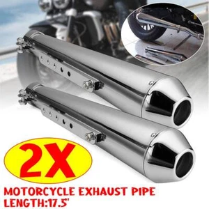 Silenciador de escape cromado estilo megáfono 2 piezas 17,5" de largo para chopper bobber personalizado - Imagen 1 de 7