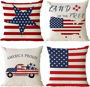 Set of 4 Patriotic Throw Pillow Covers 18X18 4Th of July Pillow Covers American - Picture 1 of 12