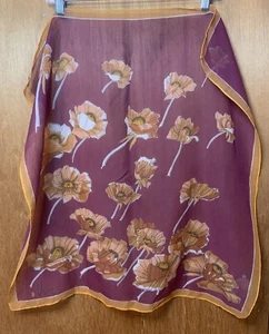 Vintage Vera Silk Scarf Square 25”X 25” Verasheer Burgundy Orange Poppies Floral - Picture 1 of 8