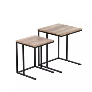 Artiss 2 Coffee Table Nest of Tables Set Side Wooden Rustic Vintage Metal NEW - Picture 1 of 8