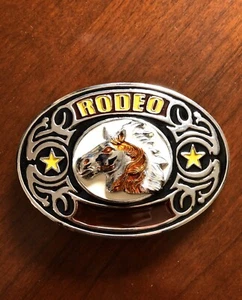 Rodeo Western Horse Head Cowboy Cowgirl Stars Metal Unisex Men’s Belt Buckle - Picture 1 of 2