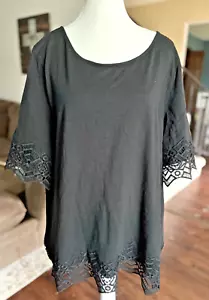 Chico's Lace Trim Ponte Top 3/4 Sleeves Size 3 (US XL/16) Black - Picture 1 of 8
