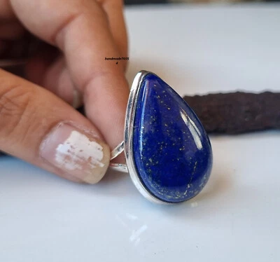 Lapis Lazuli Drak Blue Gemstone 925 Sterling Silver Handmade Ring For Her PG859 - Image 1 of 4