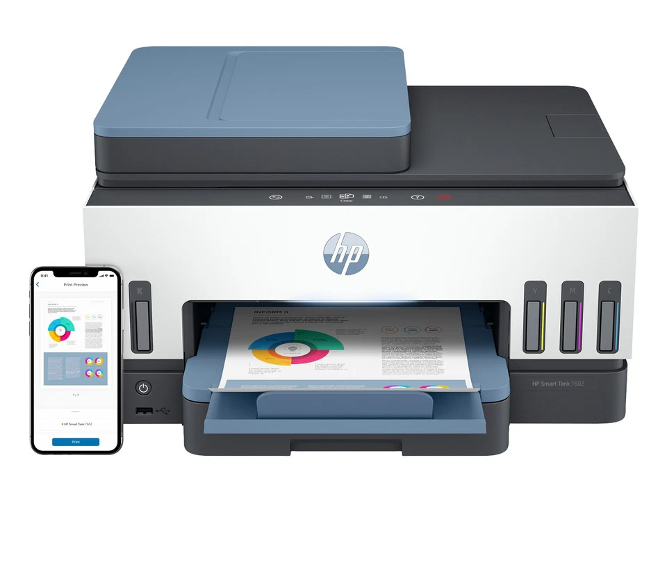 HP Smart Tank 7602 All-in-One InkJet Printer, Color Mobile Print, Copy, Scan, - Image 1 of 4