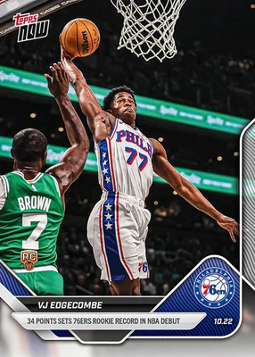 2025/26 NBA Topps Now 11 VJ EDGECOMBE 34 PTS IN DEBUT PHILA  76ERS PRESALE - Image 1 of 2