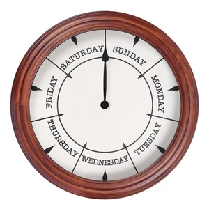 Day of The Week Clock 14Inch Retirement Wall Clock with Wood Frame Day Wall C... - Picture 1 of 7