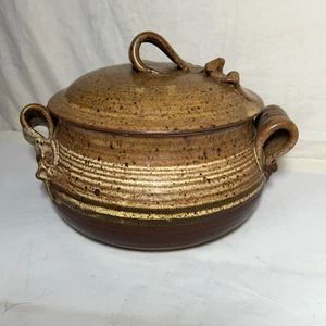 Signed 1984 Thomas Reece Covered Casserole Bowl Bean Pot | Stoneware Art Pottery - Picture 1 of 17