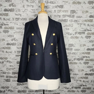Banana Republic Blazer Womens 8 Navy Blue Peak Lapel Surgeon Cuffs Gold Buttons - Image 1 of 4