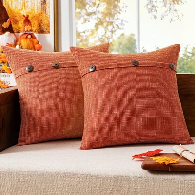 Juego de 2 Fundas de Almohada Decorativas de Lino Funda de Cojín Caída Triple Botón Foto 1 de 4