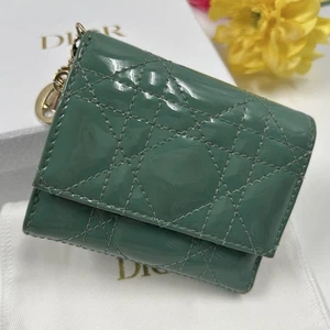 Christian Dior Tri-fold Wallet Lotus Wallet Cannage Green Excellent condition - Picture 1 of 14