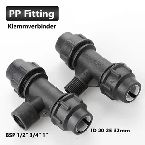 PP Fitting Klemmverbinder Verschraubung PE Rohr Kupplung T-Stück IG AG Gewinde - Picture 1 of 12