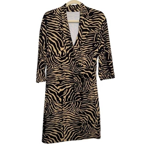 J.McLaughlin XL Zebra Print Dress In Black & Tan Faux Wrap Style - Picture 1 of 7