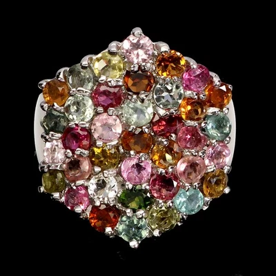 Anillo de plata de ley 925 redondo turmalina 3 mm piedras preciosas naturales joyería tamaño 8 Foto 1 de 4