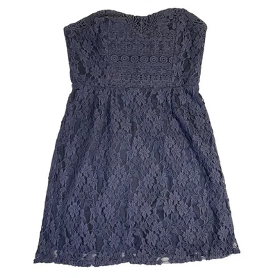 Free People Heart Lace Strapless Mini Dress Lined Size 6 Charcoal Grey Lace Boho - Image 1 of 4