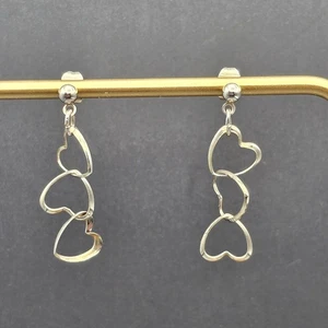 Orecchini Vintage Argento Sterling Pendenti Triplo Cuore 1" Borchia Posteriore Incastro - Foto 1 di 4