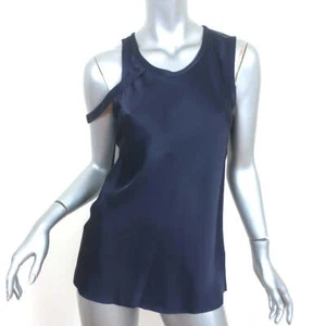 Helmut Lang Harness Shoulder Tank Top Ink Blue Satin Size Small NEW - Picture 1 of 6