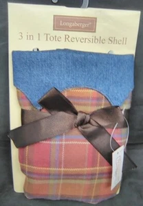 Longaberger 3 in 1 Tote Reversible Tote Denim & Red Plaid - Picture 1 of 2