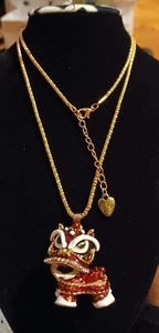 Beautiful Betsy Johnson Gold Toned 3D Red Dragon Sweater Necklace, Small, NWT - Picture 1 of 8