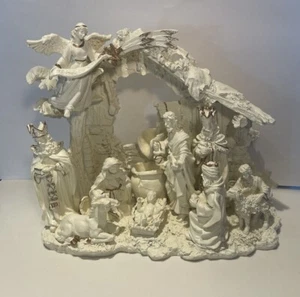 Nativity Set Porcelain White Manger Scene w/ Waterfall TESTED WORKS - Picture 1 of 16