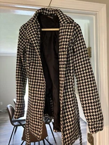 JouJou Black And White Checkered Small Belted Front Length Coat - Picture 1 of 5