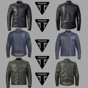 Triumph Motorcycle Racing Leather Jacket Cafe Racer Biker Genuine Cowhide Jacket - Picture 1 of 17