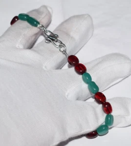 Onyx Ruby Gemstone 925 Sterling Silver 5 Inch String Bracelet Smooth Oval Beads - Picture 1 of 10