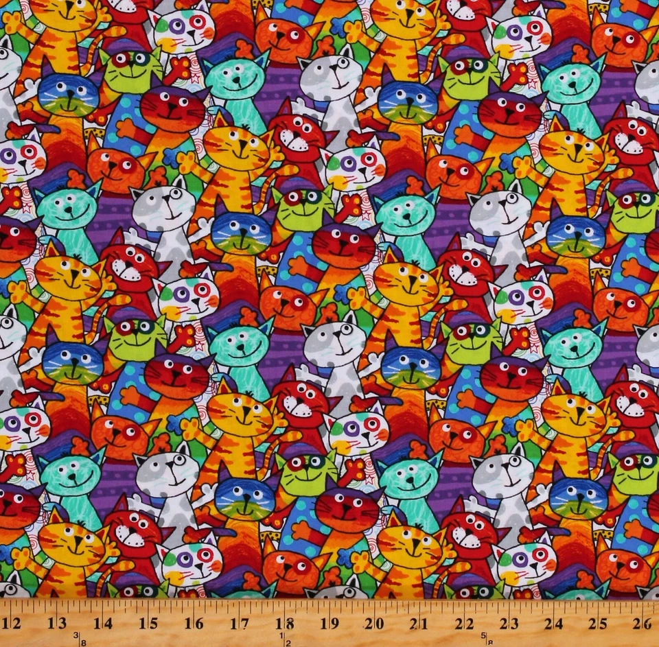 Хлопок животных кошек котят цветной многоцветный ткани печати в ярдах D382.44 - Изображение 1 из 1