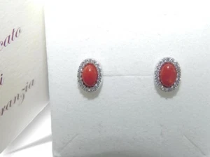 Pendientes italianos plata 925 en oro 18k PL de piedras preciosas de coral rojo piedras naturales - Imagen 1 de 4