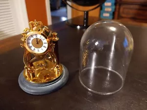 RARE BRASS DOMED DOLL HOUSE BRASS COLUUM CLOCK BLACK STONE BASE EXC "RARE" - Picture 1 of 7