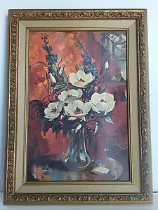 Vintage Magnolias Multicolor Art Poster by Margot Ornate No Glass Frame 16x22" - Picture 1 of 12