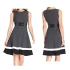 Calvin Klein Color block Fit & Flare Dress w/ Belt Charcoal Gray Black Size 4