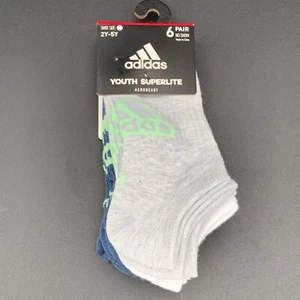 Adidas Youth Superlite No Show Socks 6-Pack M 2Y-5Y AEROREADY Gray White Blue - Picture 1 of 4