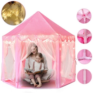 Princess Castle Play Tent Toy Girls Playhouse Pink Indoor Kids Tent with Lights - Picture 1 of 17