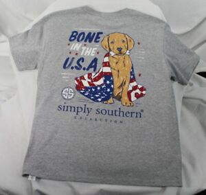 Simply Southern Bone In The U.S.A. Flag Youth Size M T-Shirt Short Sleeve Gray