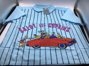 Camicia Caribbean Pacific donna L blu grafica polo tasca vintage anni 80 nuova con etichetta Car People - Foto 1 di 12