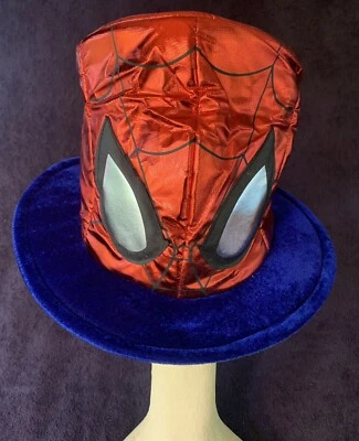 Sombrero de copa inclinado Avengers Spider-Man diseño rojo brillante/negro con ala azul Halloween Foto 1 de 4