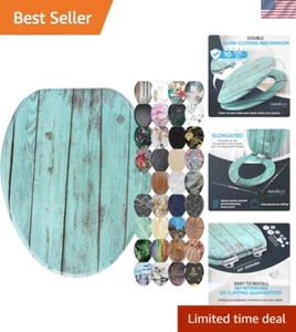 Molded Wood Elongated Toilet Seat with Vibrant Four-Sided Printing - Soft Close - Picture 1 of 9