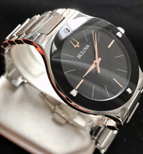 Mens Genuine Bulova Millenia Diamond Designer Watch 96E117 Slim Black