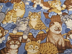 Cotton Fabric Cranston Cats Kittens With Yarn on Blue Quilt Crafts BTYx44 - Picture 1 of 8