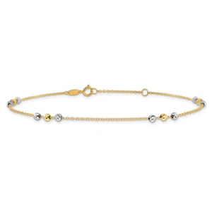14K Solid Two Tone Gold Beaded Anklet Bracelet - Picture 1 of 3