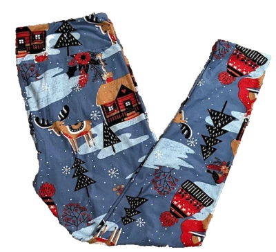 Leggings LuLaRoe ~ TC ~ AZUL PIZARRA ~ COPOS DE NIEVE ZORRO RENO ~ Winter Wonderland Foto 1 de 3