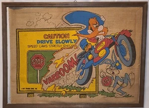 1974 Vintage Warner Bros Framed Art~ Yosemite Sam & Bugs Bunny Painted Burlap *s - Picture 1 of 6